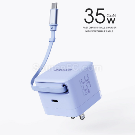 迷你充電頭自帶伸縮線type-c